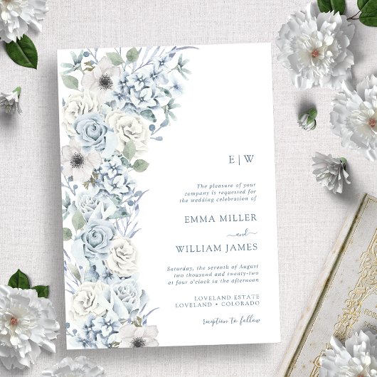 Mit Monogramm Blue Floral Wedding Einladung