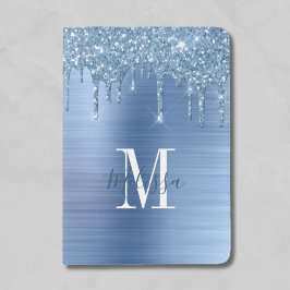 Mit Monogramm Blue Glitzer Tropfen gebürstet Metal Passhülle