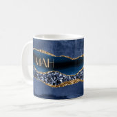 Mit Monogramm Blue Gold Glitzer Agate Marble Trend Kaffeetasse (Vorderseite Links)