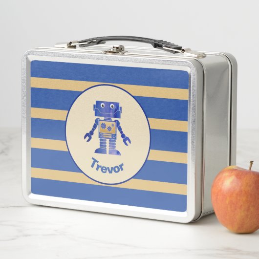 Mit Monogramm Blue-Gold-Roboter mit dem Namen Metall Brotdose (Beispiel)