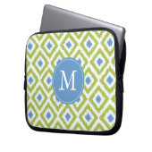 Mit Monogramm Blue Green Diamond Ikat Pattern Laptopschutzhülle (Vorderseite Links)