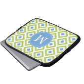 Mit Monogramm Blue Green Diamond Ikat Pattern Laptopschutzhülle (Vorne Knopf)