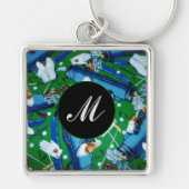 Mit Monogramm Blue & Green Golfing Key Chains Schlüsselanhänger (Vorne)