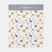 Mit Monogramm Blue Grey Beige White Boho Floral Fleecedecke (Vorderseite)