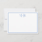Mit Monogramm BLue-Karte und weiße Flachnotierkart Einladung (Vorderseite)