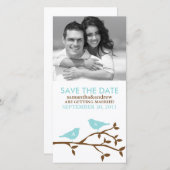 Mit Monogramm Blue Love Birds Save the Date (Vorne/Hinten)