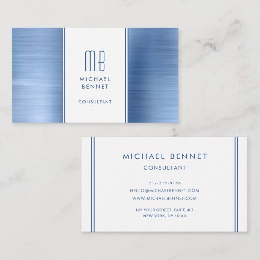 Mit Monogramm Blue Metallic Foil Consultant Visitenkarte (Vorne/Hinten)