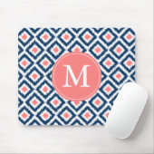 Mit Monogramm Blue Navy Diamonds Ikat Pattern Mousepad (Mit Mouse)