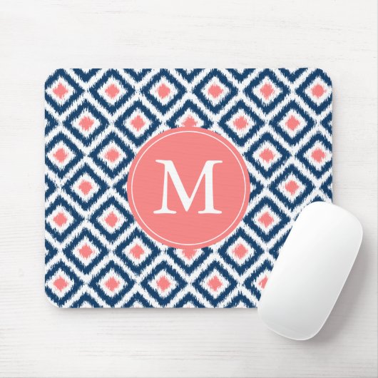 Mit Monogramm Blue Navy Diamonds Ikat Pattern Mousepad (Mit Mouse)