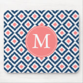 Mit Monogramm Blue Navy Diamonds Ikat Pattern Mousepad (Vorne)
