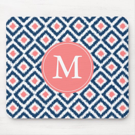 Mit Monogramm Blue Navy Diamonds Ikat Pattern Mousepad (Vorne)