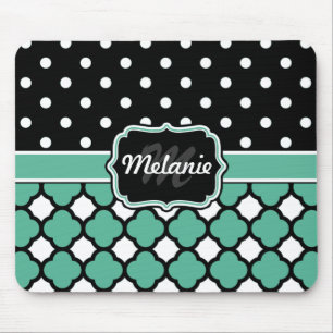 Mit Monogramm Blue Quatrefoil Lattice Polka Dot Mousepad