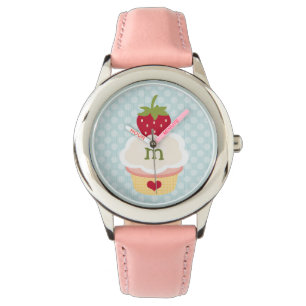 Mit Monogramm Blue Strawberry Cupcake Armbanduhr