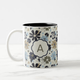 Mit Monogramm Blue Tan-Blume mit Blumendruck Zweifarbige Tasse