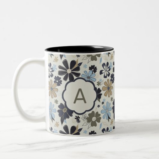 Mit Monogramm Blue Tan-Blume mit Blumendruck Zweifarbige Tasse (Links)