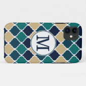 Mit Monogramm Blue Tan marokkanisches Gittermuster Case-Mate iPhone Hülle (Rückseite (Horizontal))