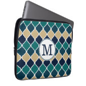 Mit Monogramm Blue Tan marokkanisches Gittermuster Laptopschutzhülle (Vorne Rechts)