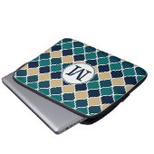 Mit Monogramm Blue Tan marokkanisches Gittermuster Laptopschutzhülle (Vorne Knopf)