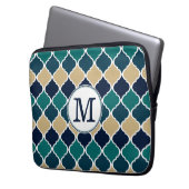 Mit Monogramm Blue Tan marokkanisches Gittermuster Laptopschutzhülle (Vorderseite Links)