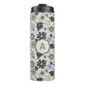 Mit Monogramm Blue Tan Olive Kontur Blume Blühen Thermosbecher (Vorderseite)