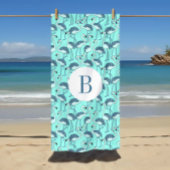 Mit Monogramm Blue Tropical Flamingos Strandtuch