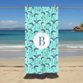 Mit Monogramm Blue Tropical Flamingos Strandtuch