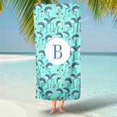 Mit Monogramm Blue Tropical Flamingos Strandtuch