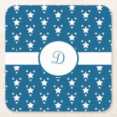 Mit Monogramm Blue und White Stars Patriotic Rechteckiger Pappuntersetzer (Vorderseite)
