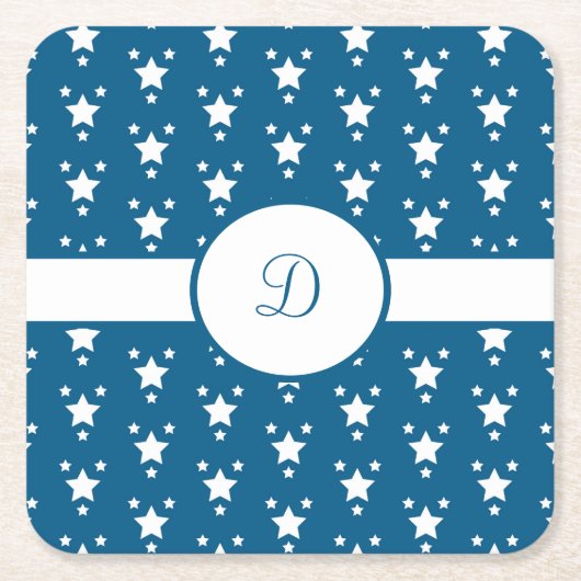Mit Monogramm Blue und White Stars Patriotic Rechteckiger Pappuntersetzer (Vorderseite)