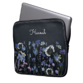 Mit Monogramm Blue Watercolor Wildblume Garden Laptopschutzhülle (Vorderseite Links)