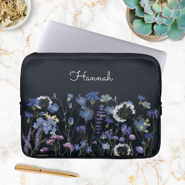 Mit Monogramm Blue Watercolor Wildblume Garden Laptopschutzhülle