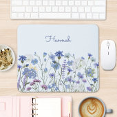 Mit Monogramm Blue Watercolor Wildblume Garden Mousepad