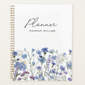 Mit Monogramm Blue Watercolor Wildblume Garden Planer (Vorderseite)