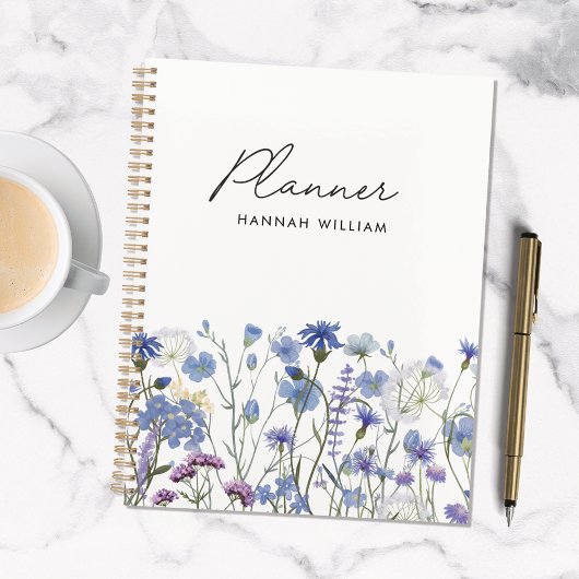 Mit Monogramm Blue Watercolor Wildblume Garden Planer
