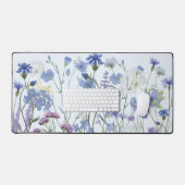 Mit Monogramm Blue Watercolor Wildblume Garden Schreibtischunterlage (Tastatur & Maus)