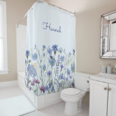 Mit Monogramm Blue Watercolor Wildblume Kinderzimm Duschvorhang (Beispiel)