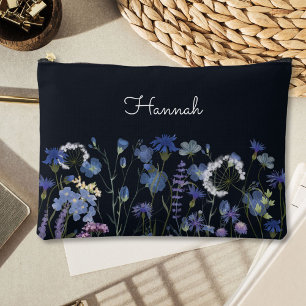 Mit Monogramm Blue Watercolor-Wildblume Zubehörtasche