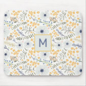 Mit Monogramm Blume Gelbblau Botanisches Muster Mousepad (Vorne)