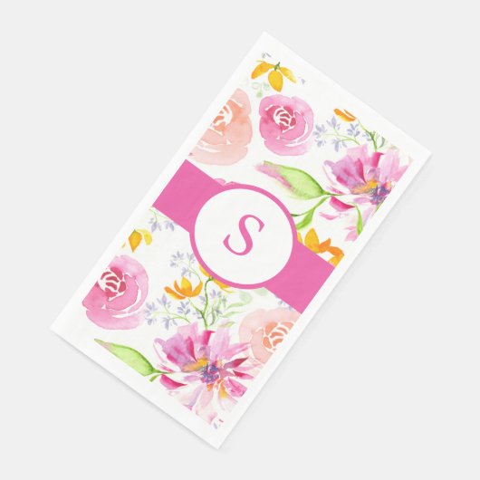 Mit Monogramm Blume in Rosa Serviette (Ecke)