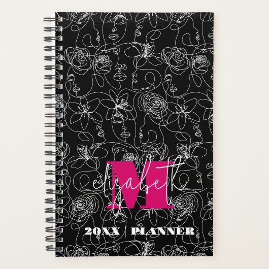 Mit Monogramm Blume und Gesichter Planer (Vorderseite)