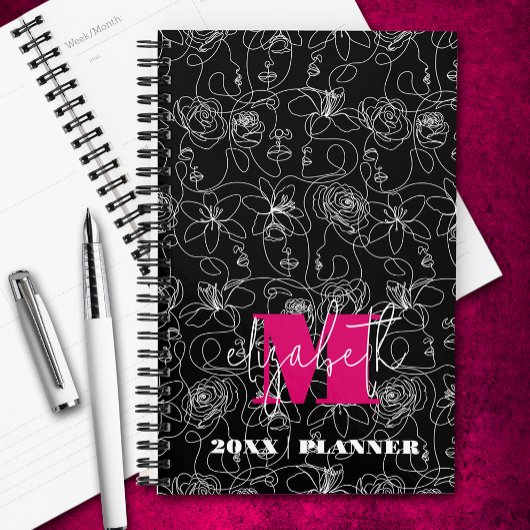 Mit Monogramm Blume und Gesichter Planer