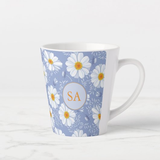 Mit Monogramm Blumenblau, orange, weiß Milchtasse (Rechts)