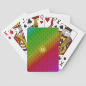 Mit Monogramm Blumengrün Lila Diagonalmuster Spielkarten (Rückseite)