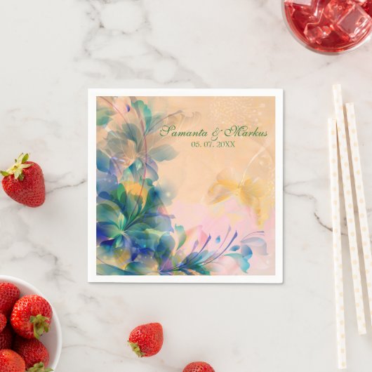 Mit Monogramm Blumenhintergrund Blau und Beige Serviette (Beispiel)