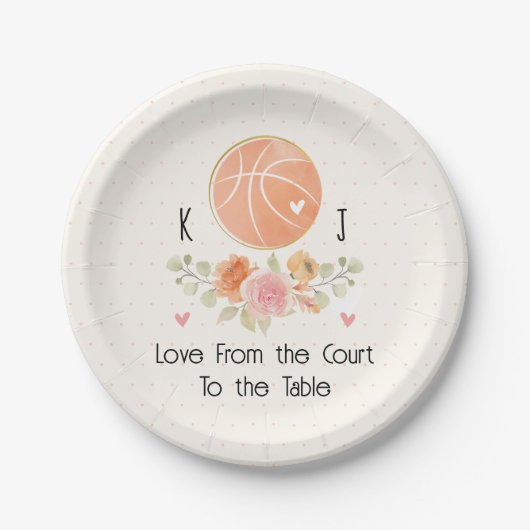 Mit Monogramm Blumenkorbball-Polterabend Pappteller (Vorderseite)