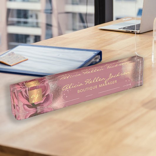 Mit Monogramm Blumenluxus Vintag verglaste Bordeau Namensplakette