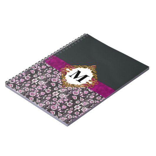 Mit Monogramm Blumenmagazin: Vintag rosa Notizblock (Linke Seite)