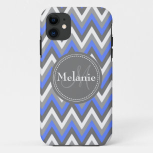 Mit Monogramm Blumenmuster Blau & Grau Zickzack Mu Case-Mate iPhone Hülle