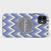 Mit Monogramm Blumenmuster Blau & Grau Zickzack Mu Case-Mate iPhone Hülle (Rückseite (Horizontal))