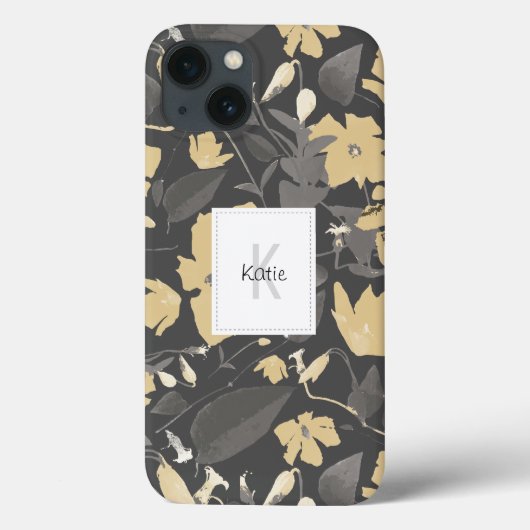 Mit Monogramm Blumenmuster Grau gelb Case-Mate iPhone Hülle (Rückseite)
